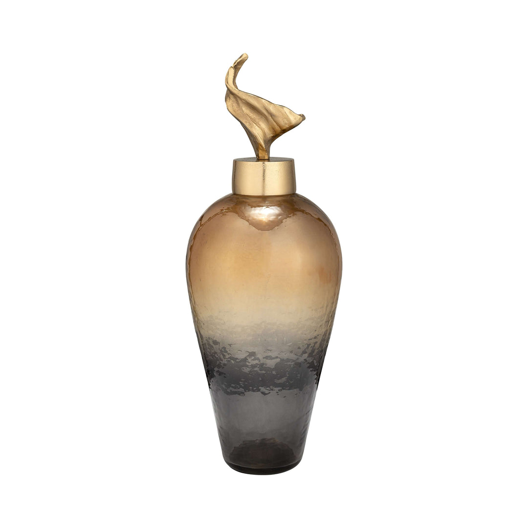 22"h Metal Vase W/ Lily Lid, Bronze