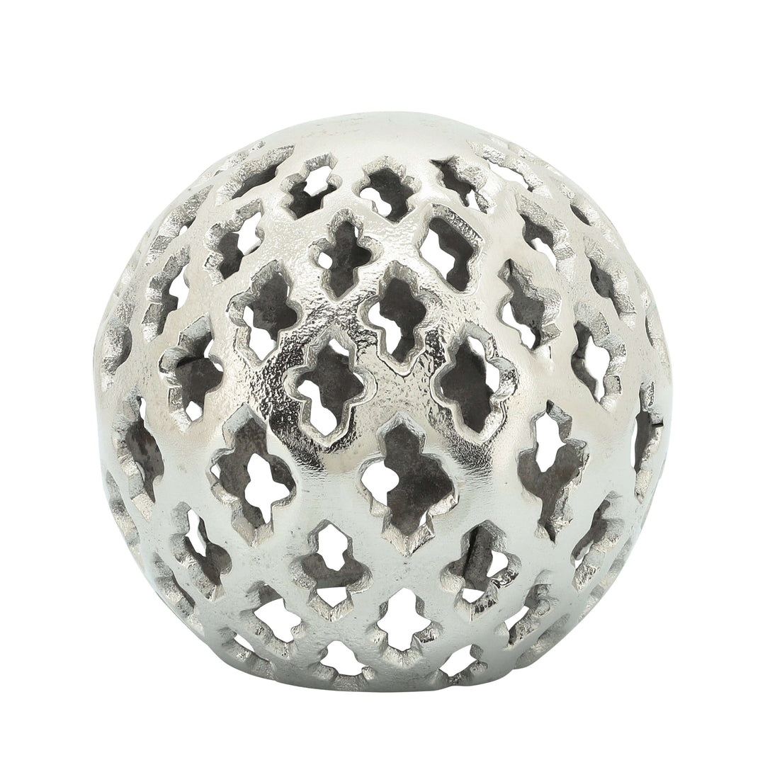 Metal, 6" Cut-out Orb, Silver