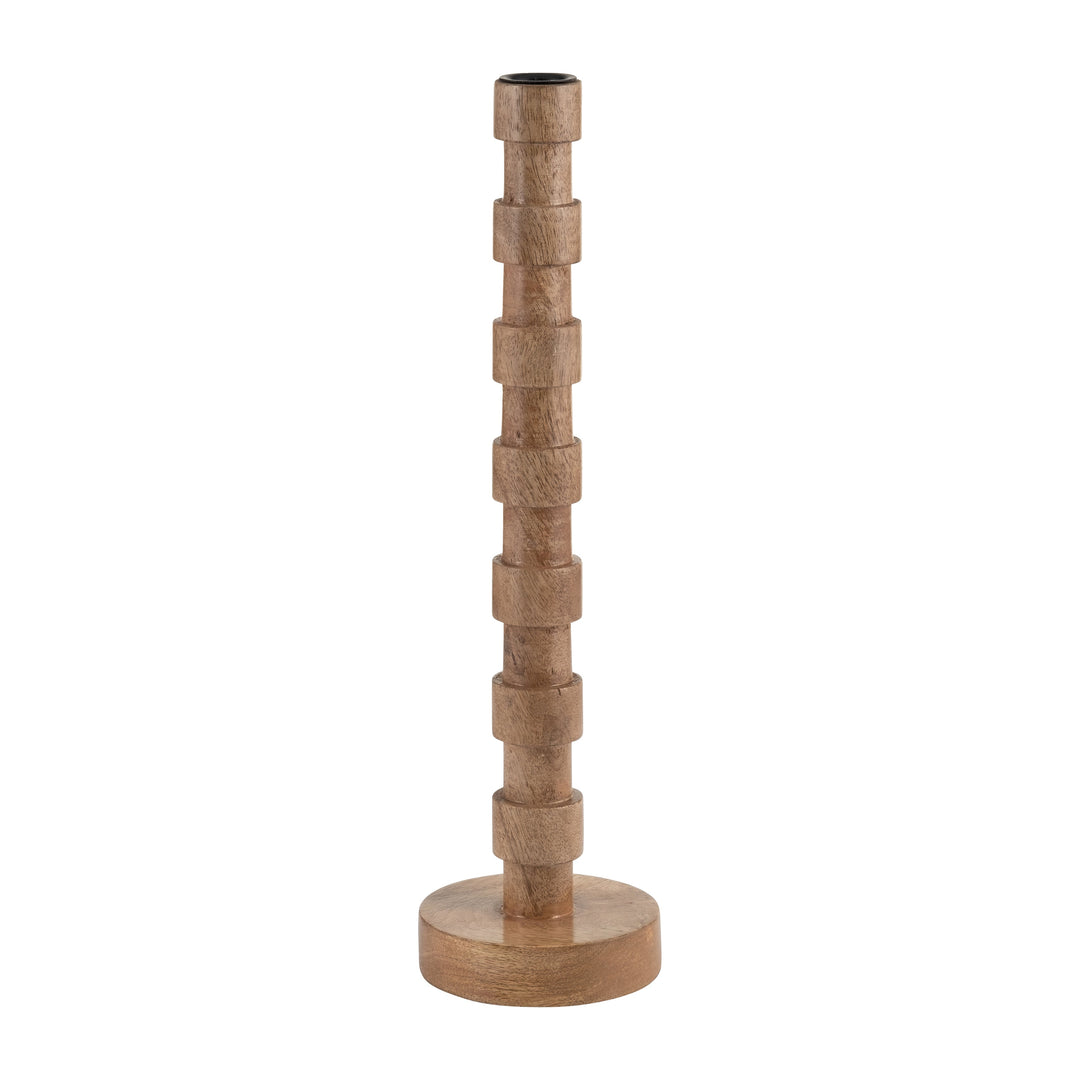 Wood, 15"h Textured Taper Candle Holder, Brown