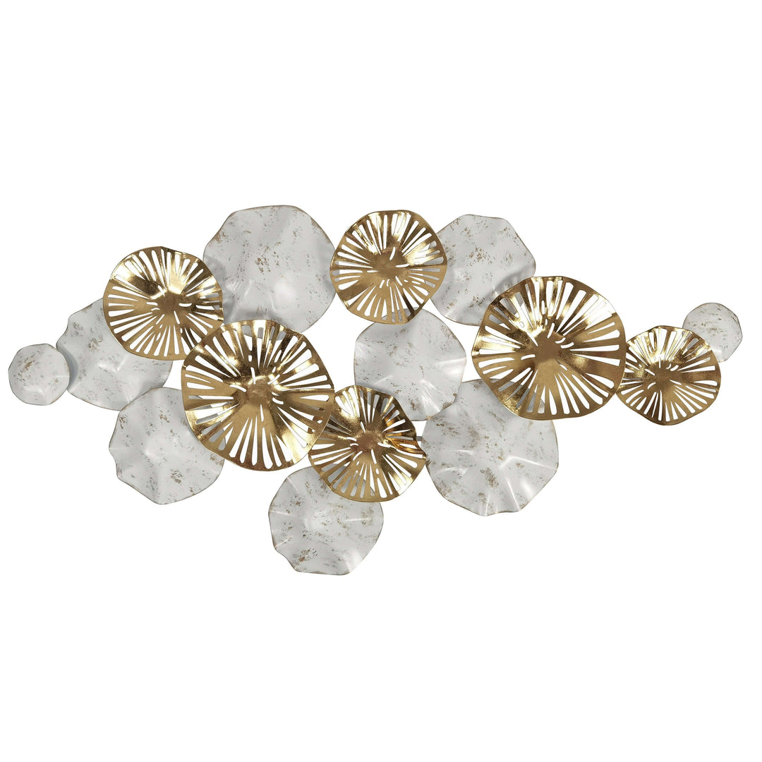 Metal, 37" Lily Pads Wall Decor, Gold/white