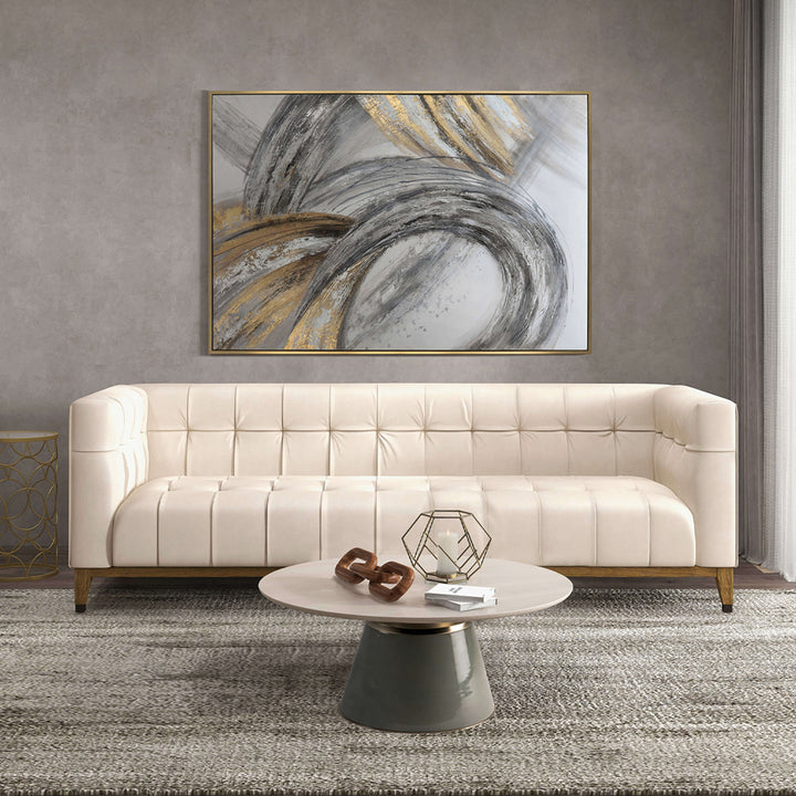 50x74 Abstract Canvas, Gray On Gold Frame
