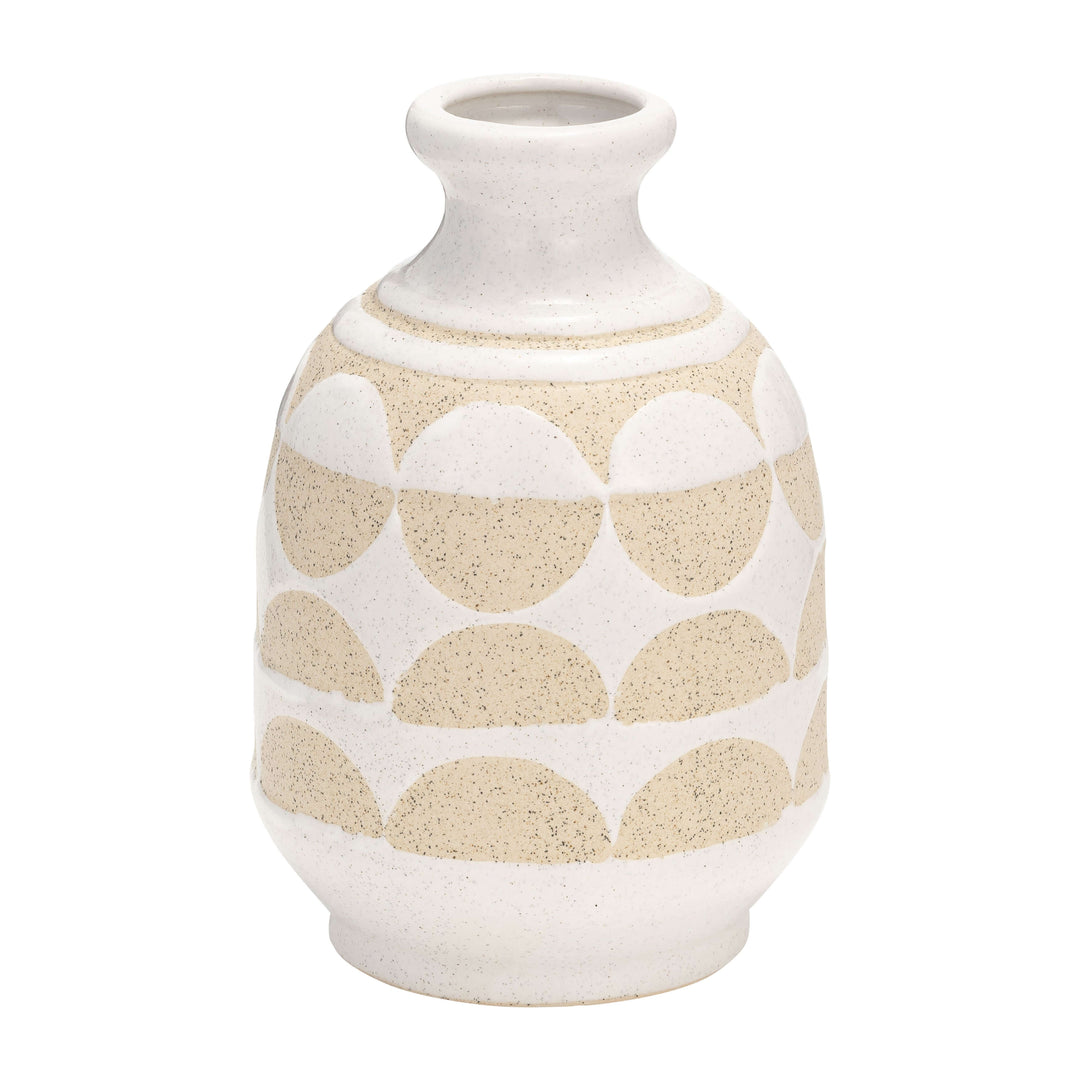 Cer, 10"h Half Circles Vase, Ivory