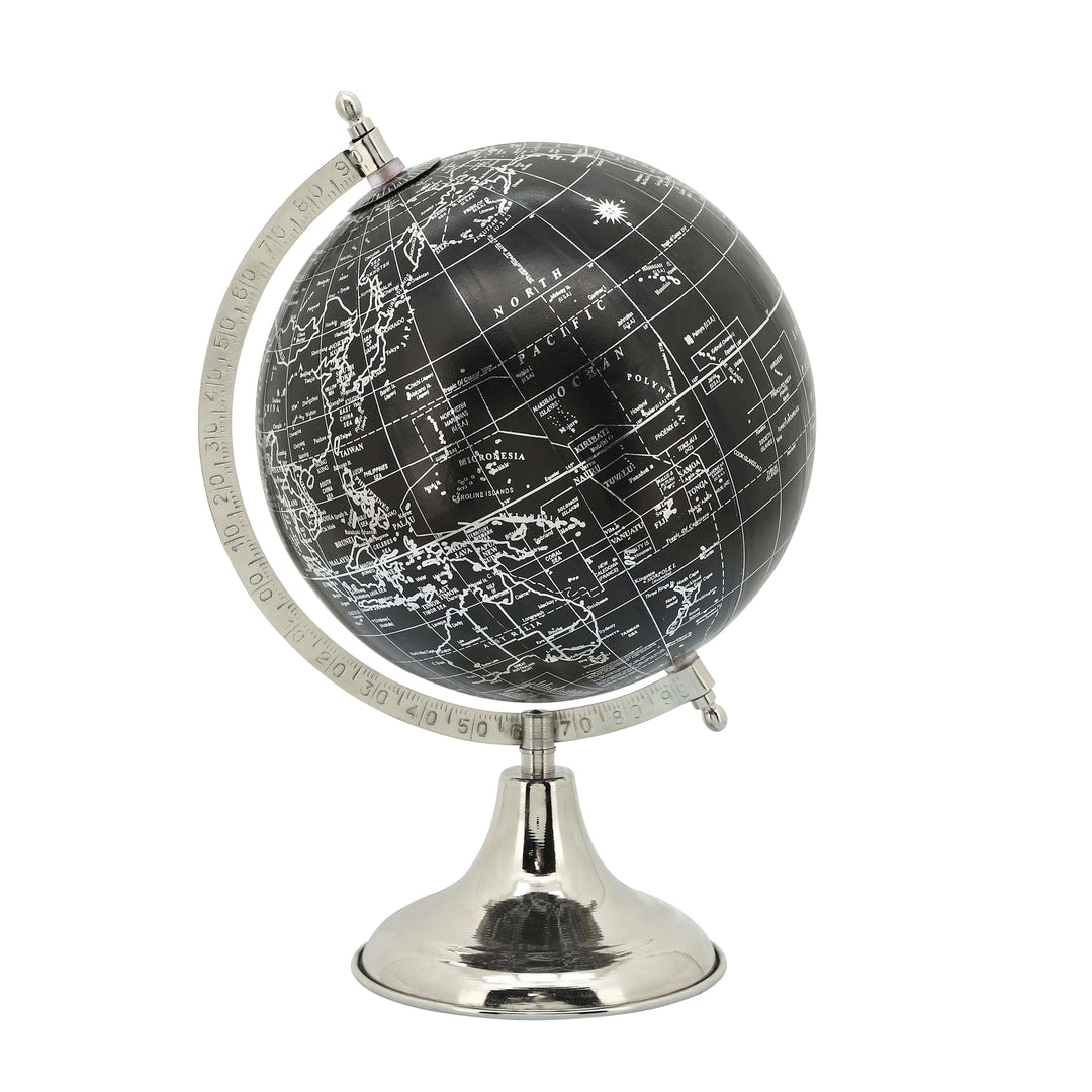 Metal, 13"h Globe, Black/silver