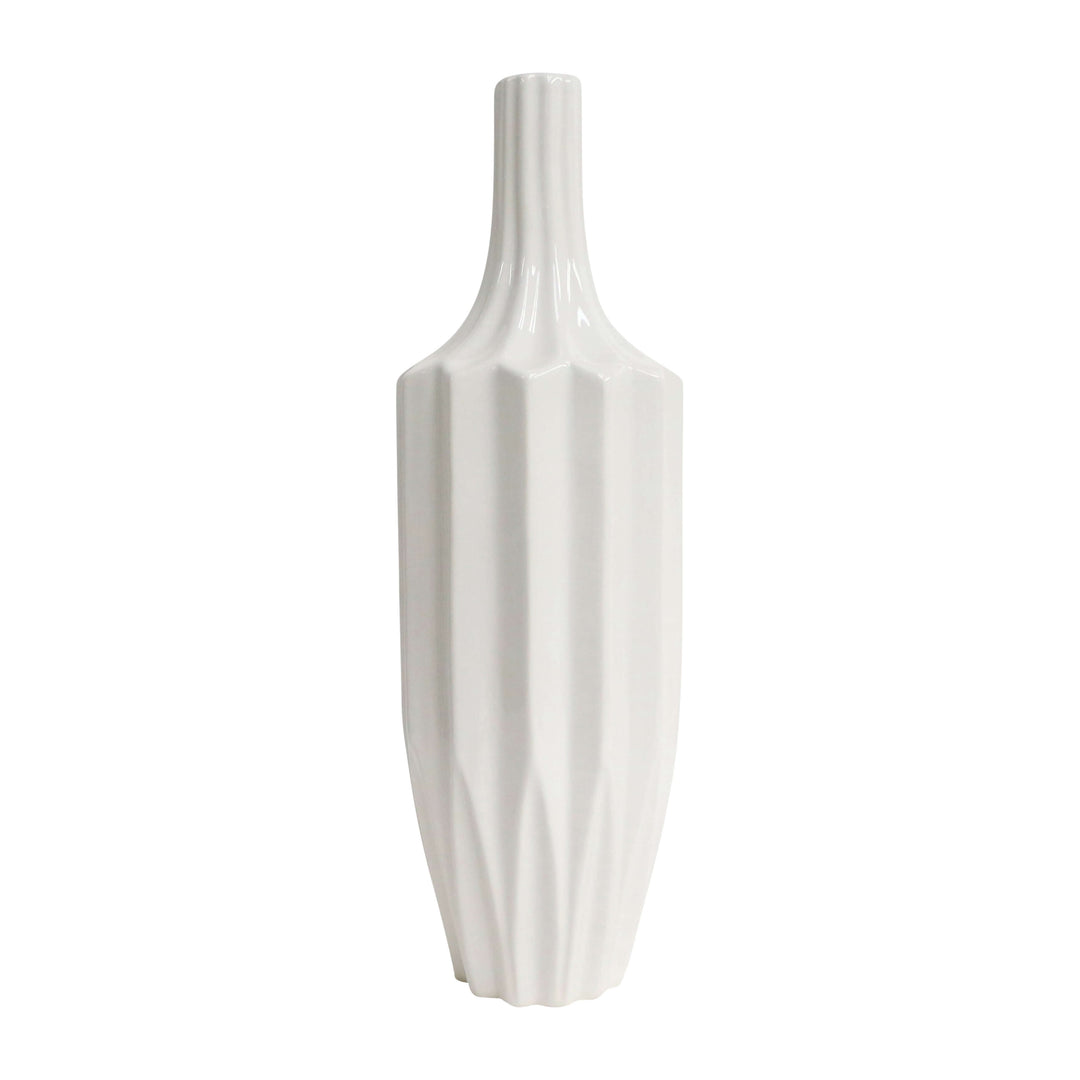 Cer, 16" Fluted Vase, White