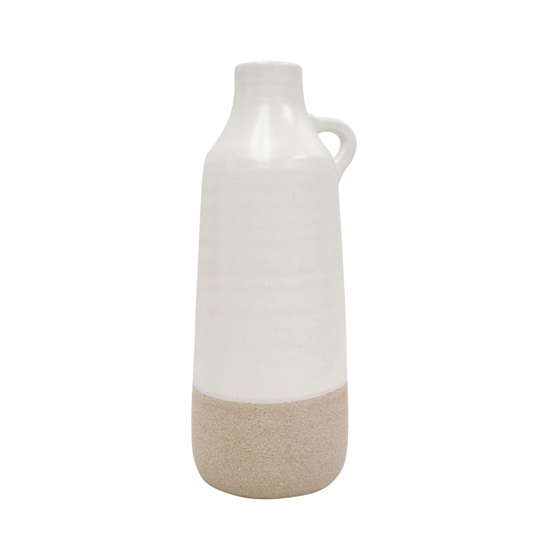 Cer, 12" Bottle Vase, White/tan