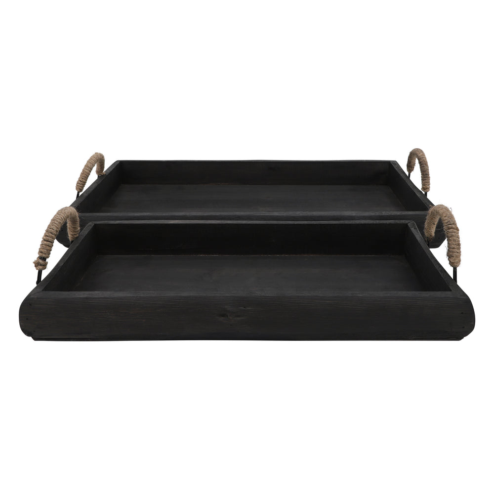 S/2 Wood Trays, Black