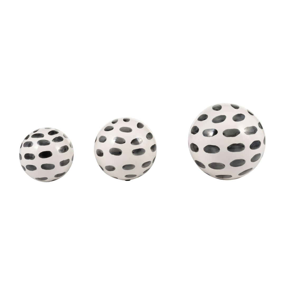Cer, S/3 4/5/6" Spotted Orbs, Blk/wht