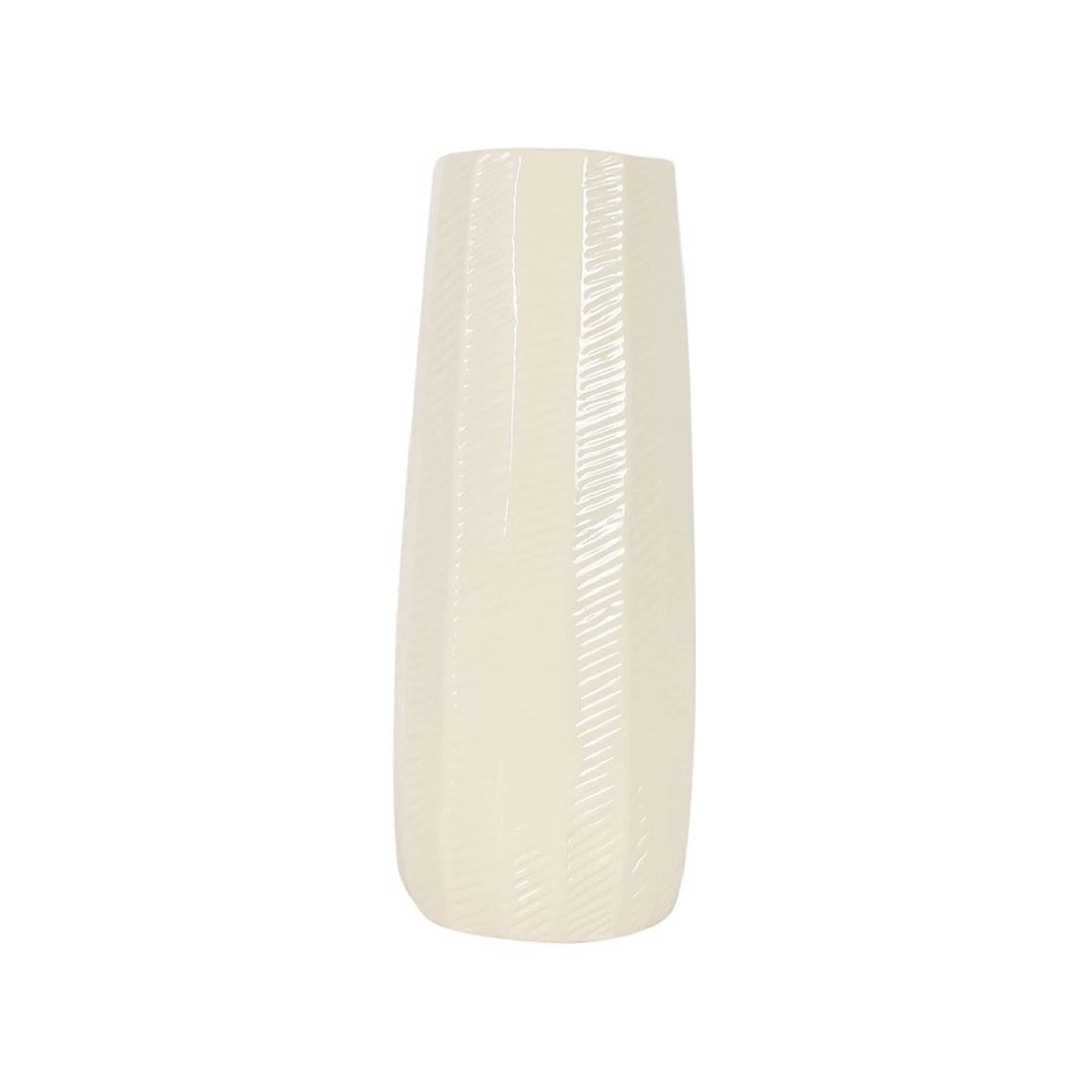 Cer, 12" Etched Lines Cylinder Vase, Cotton