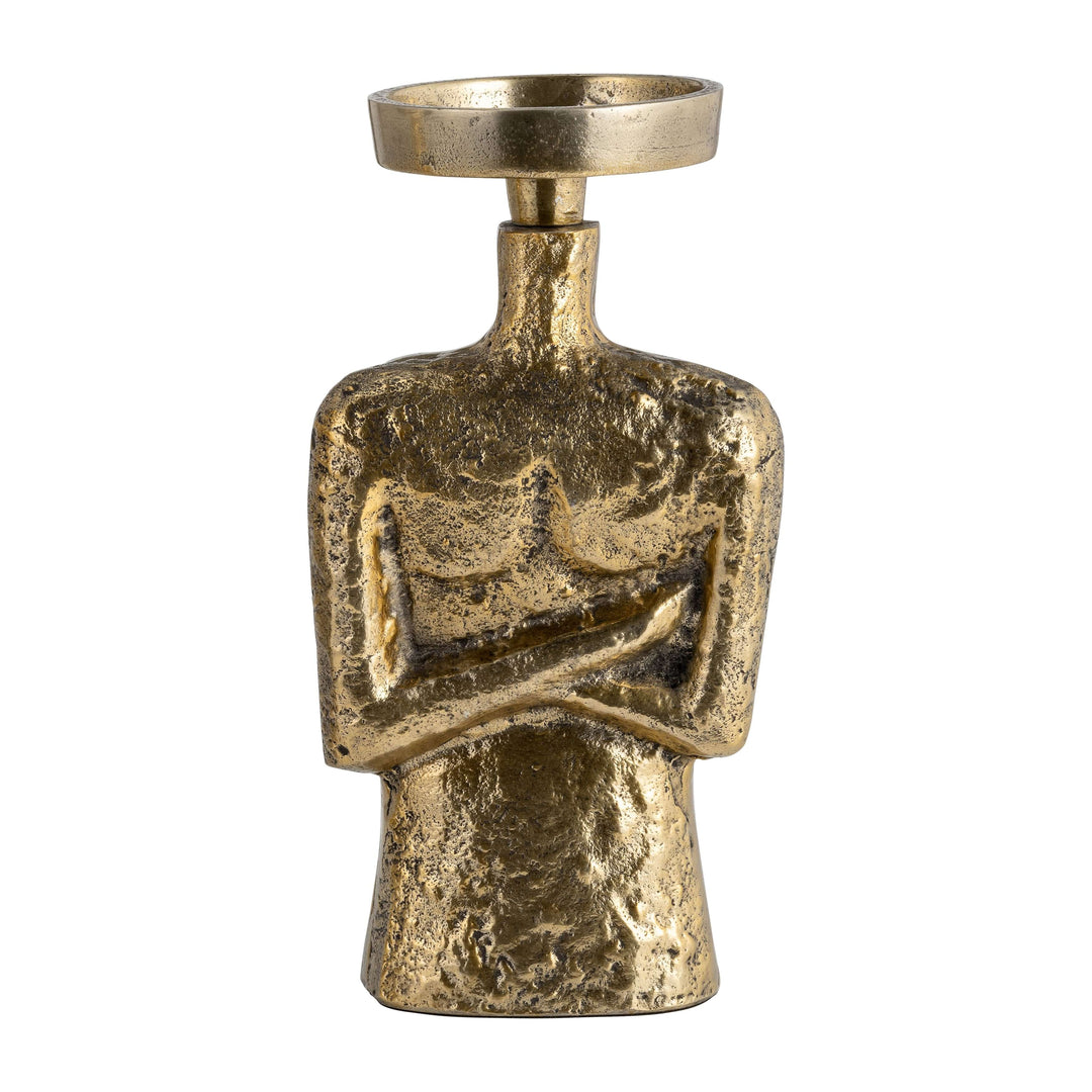Metal, 9" Crossed Arms Pillar Candleholder, Gold