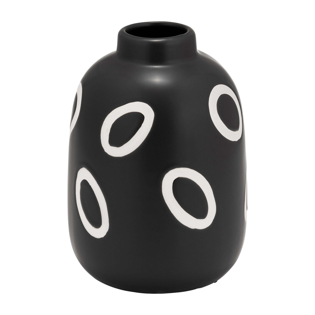 Cer, 9"h Funky Bubble Flower Vase, Black/white