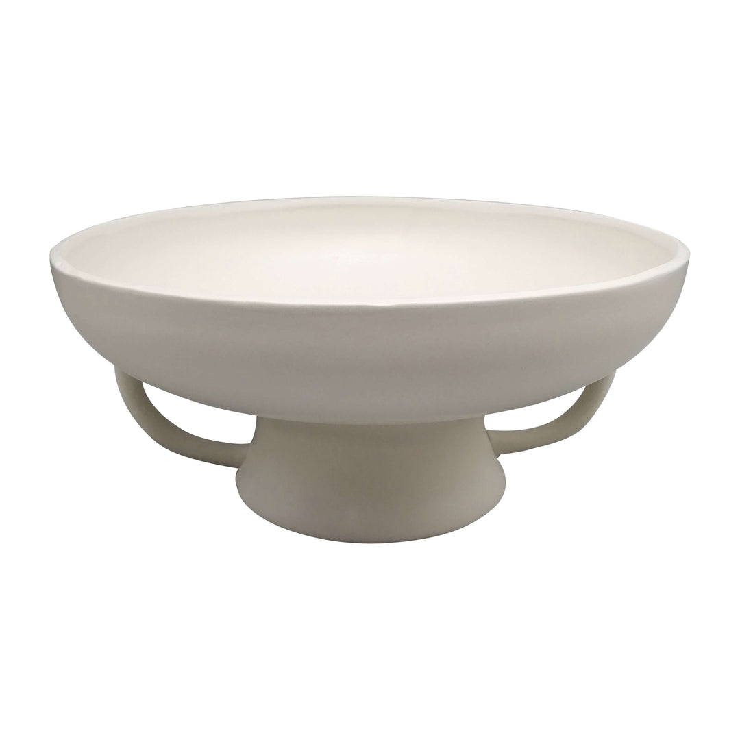Cer, 12" Bowl W Handles On Stand, Cotton