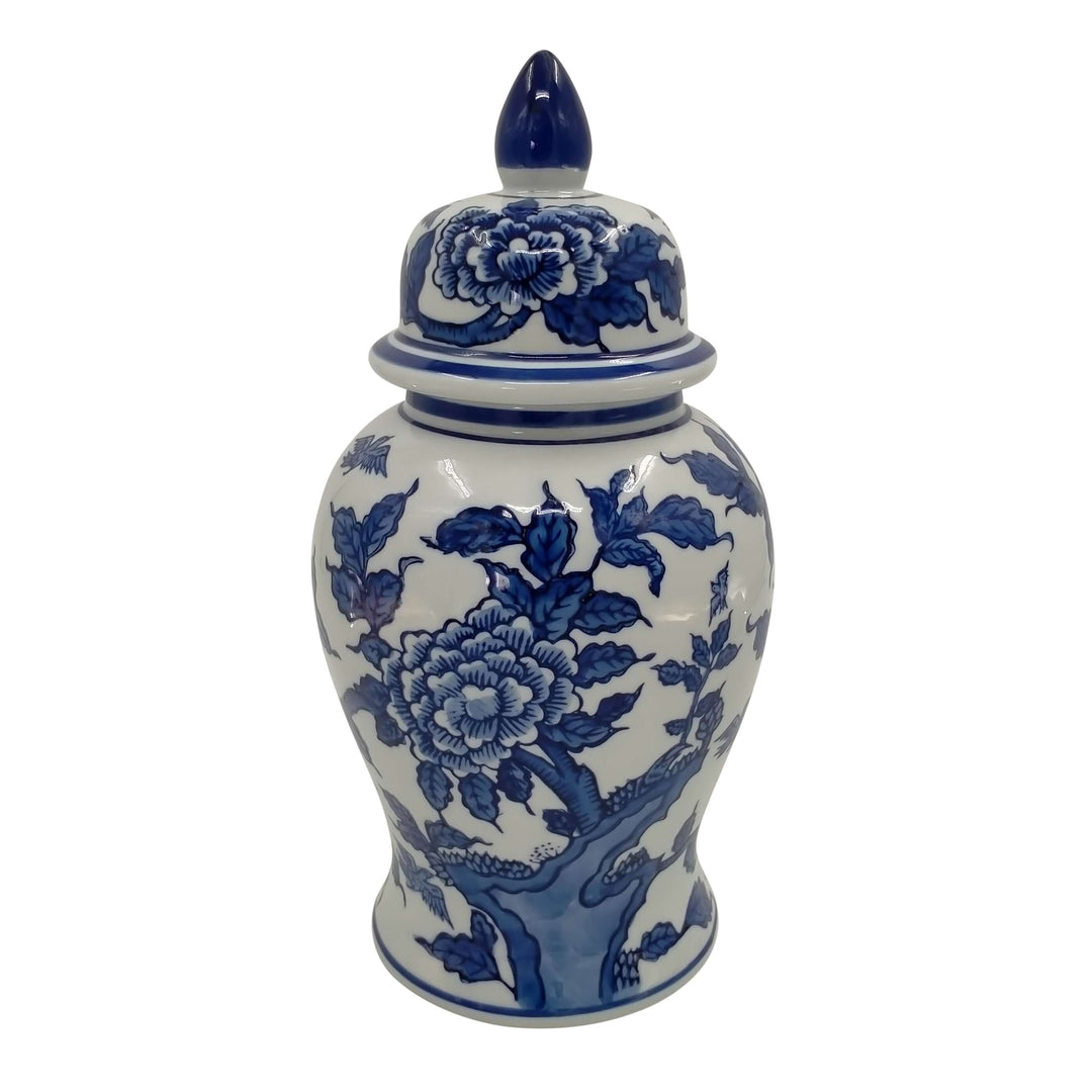 Cer, 14"h Temple Jar, Blue/white