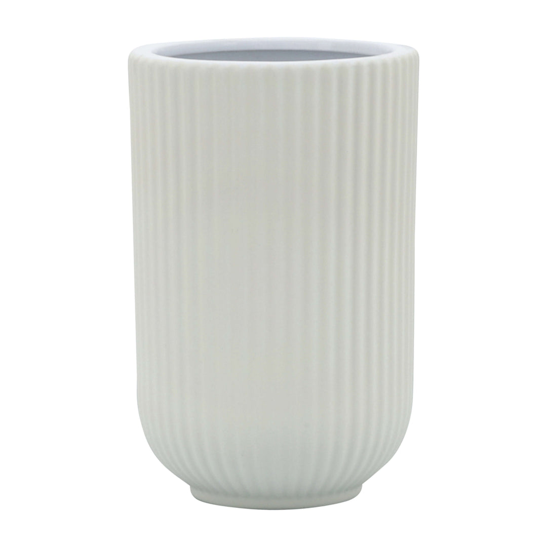Cer, 7"h Ridged Vase, White