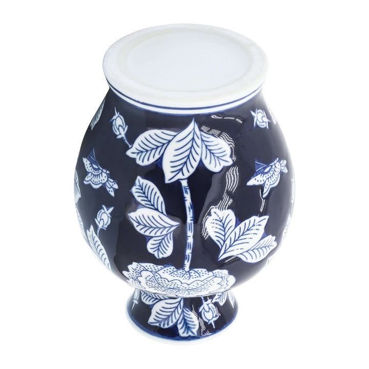 Cer, 9"h Flower Vase, Blue/white