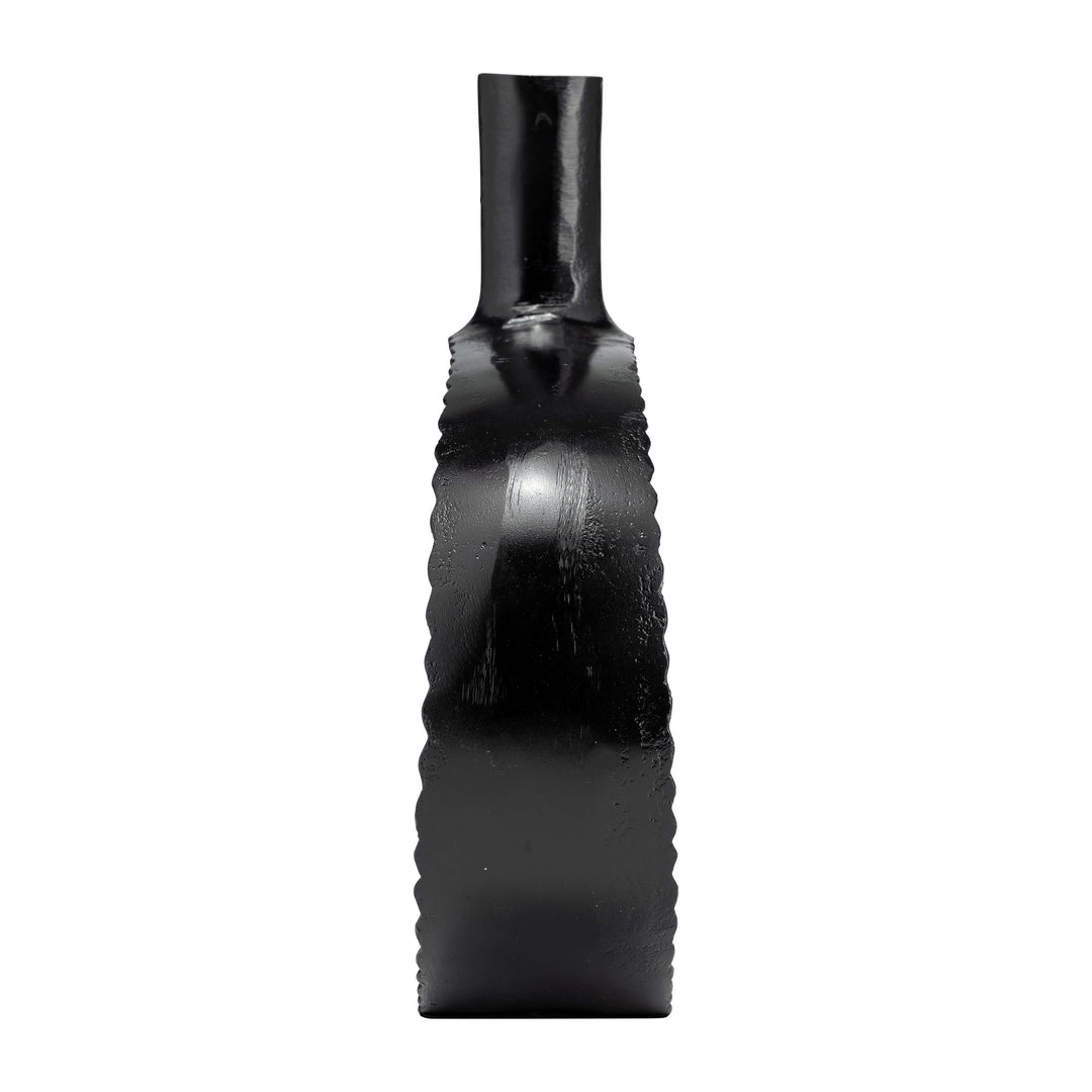 Metal, 10"h, Ridged Oval Open Cut Out Vase, Black