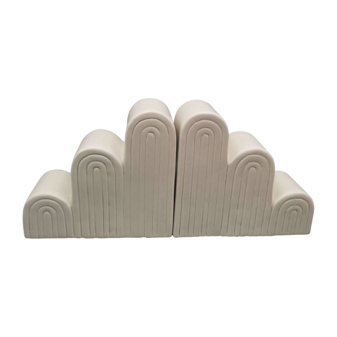 Cer, S/2 7" Step-arch Bookends, Light Grey
