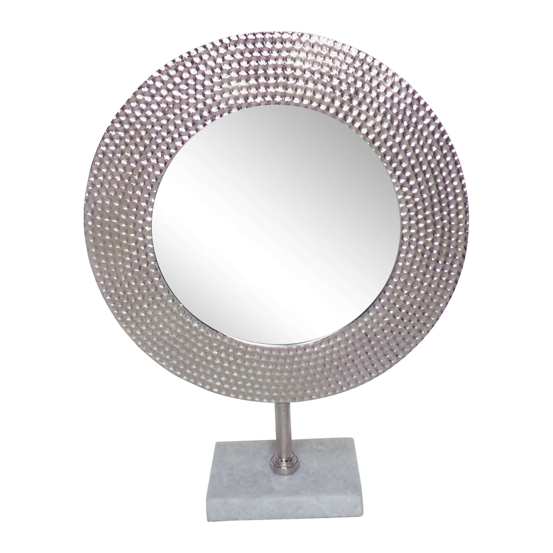 Metal 19" Hammered Mirror On Stand, Silver