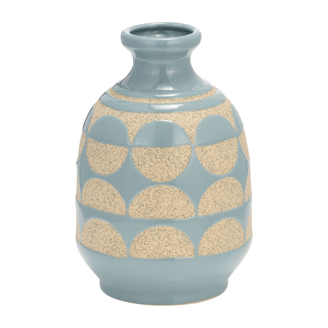 Cer, 10"h Half Circles Vase, Cameo Blue