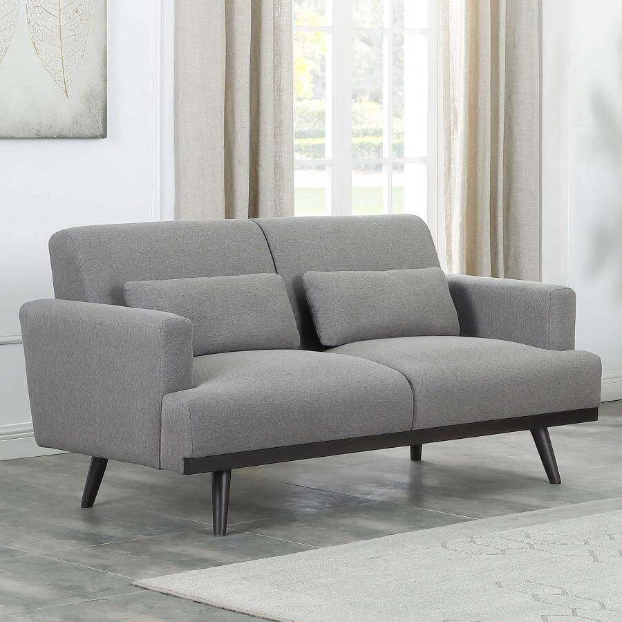 Blake Upholstered Loveseat With Track Arms Sharkskin And Dark Brown