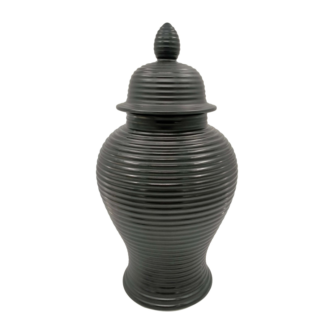 Cer, 24" Ribbed Temple Jar, Black