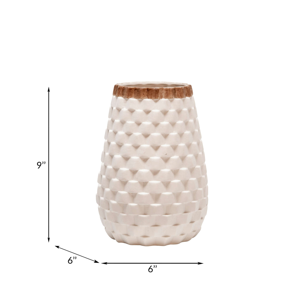 9" Textured Vase, White