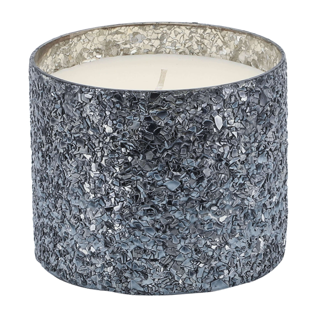Candle On Gray Crackled Glass 26oz 