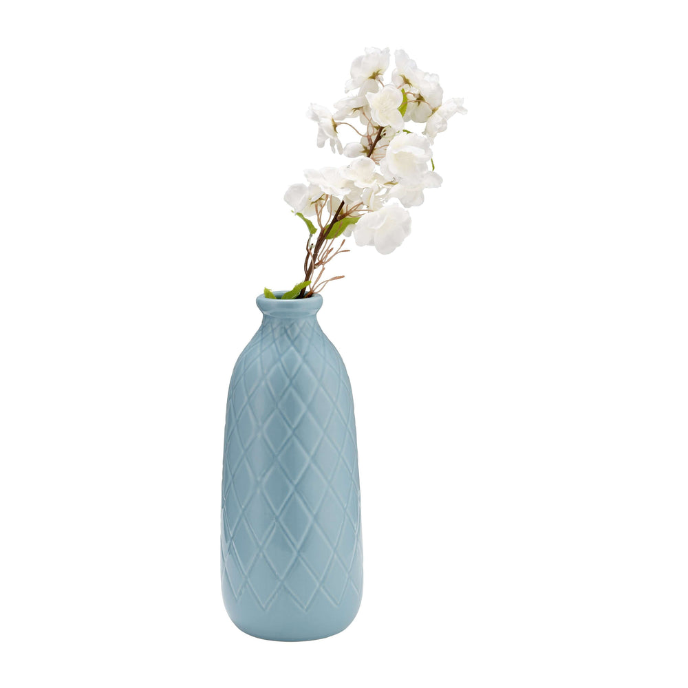 Cer, 12" Plaid Textured Vase, Cameo Blue