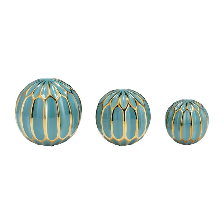 Cer S/3 4/5/6" Orbs, Turq/gold