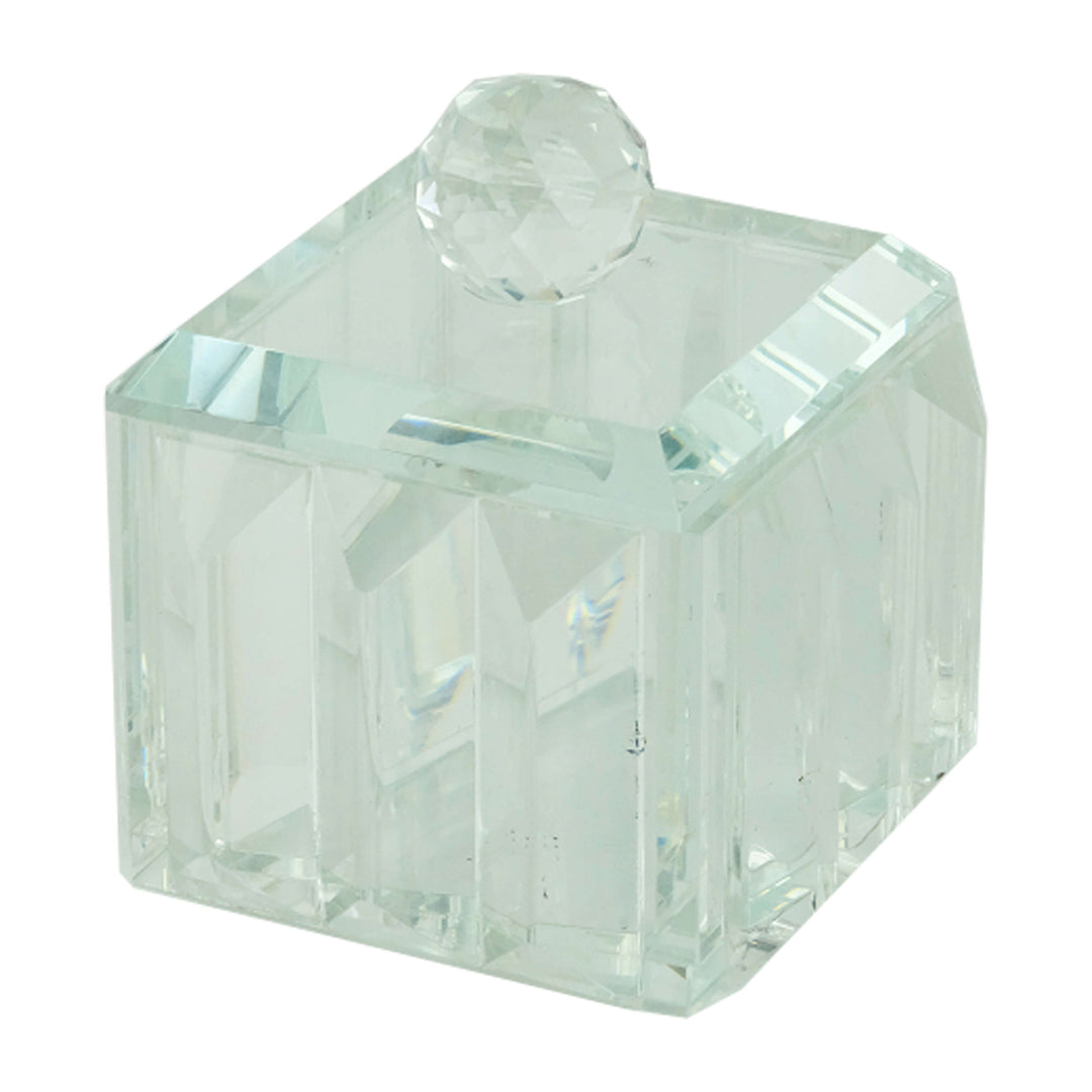 Glass, 4"d Ridged Trinket Box, Clear
