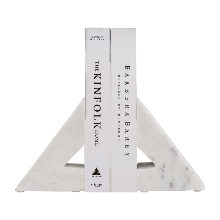 Marble, S/2 6"h Right Triangle Bookends, White