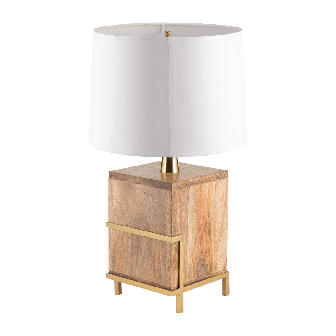 Wood, 24"h Cylindrical Table Lamp, Gold/natural