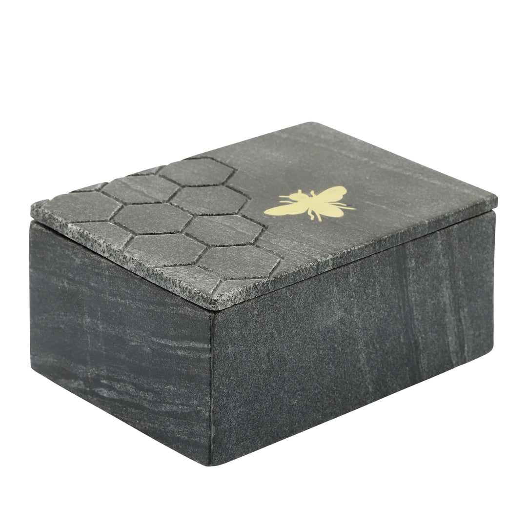 Marble 7x5 Marble Box W/ Bee Accent, Black
