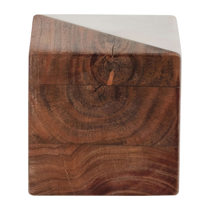 Marble/wood, 4" Square Orb, Brown/white