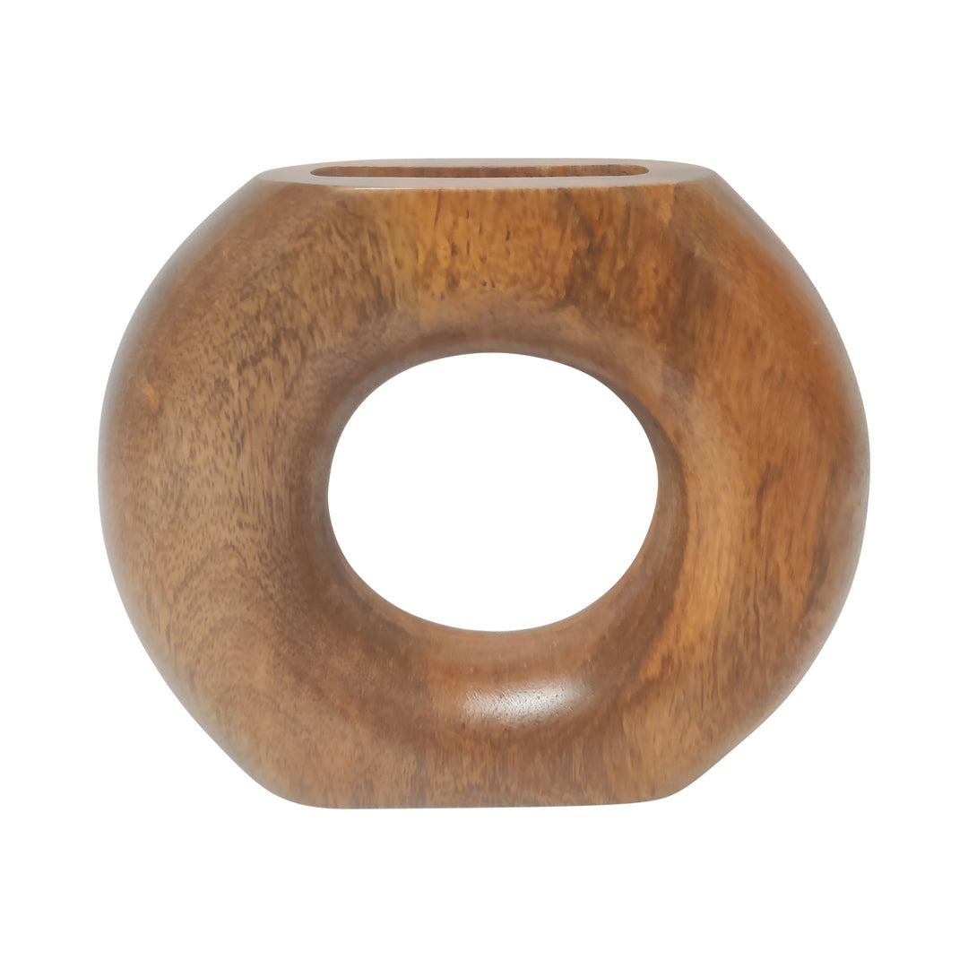 Wood, 8" Donut Vase, Brown