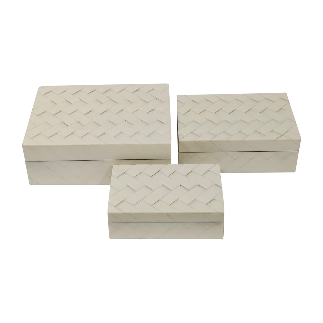 S/3 6/7/9" Chain Boxes, Ivory