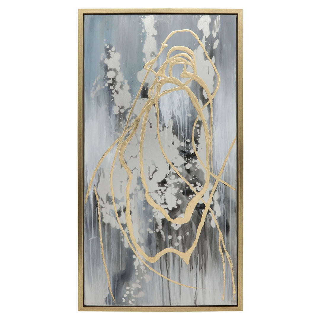 22x42 S/3 Abstract Canvas, Multi On Gold Frame