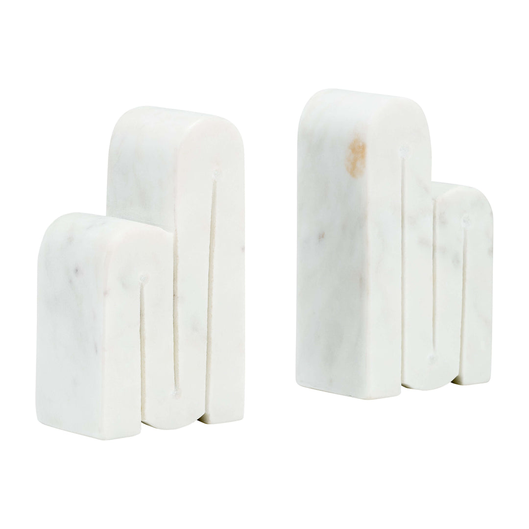 Marble, S/2 6"h Swirly Bookends, White