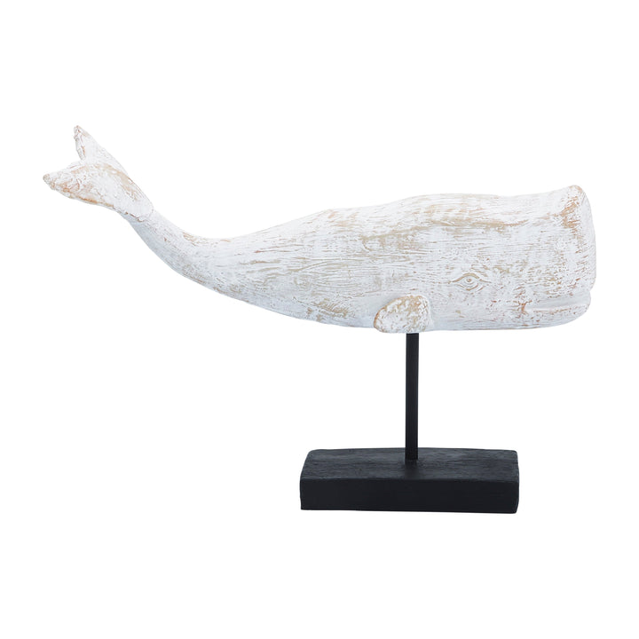 Resin, 8"h Whale On A Stand, White