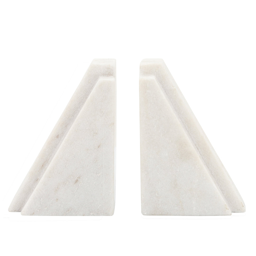 S/2 Marble 7"h  Tapered Bookends, White