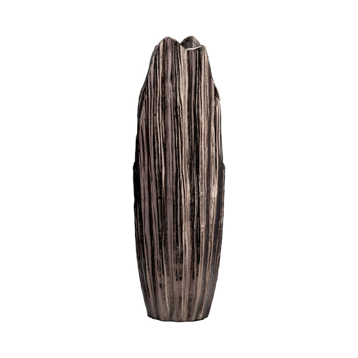 Metal, 20"h, Abstract Ridged Vase, Blk Nickel