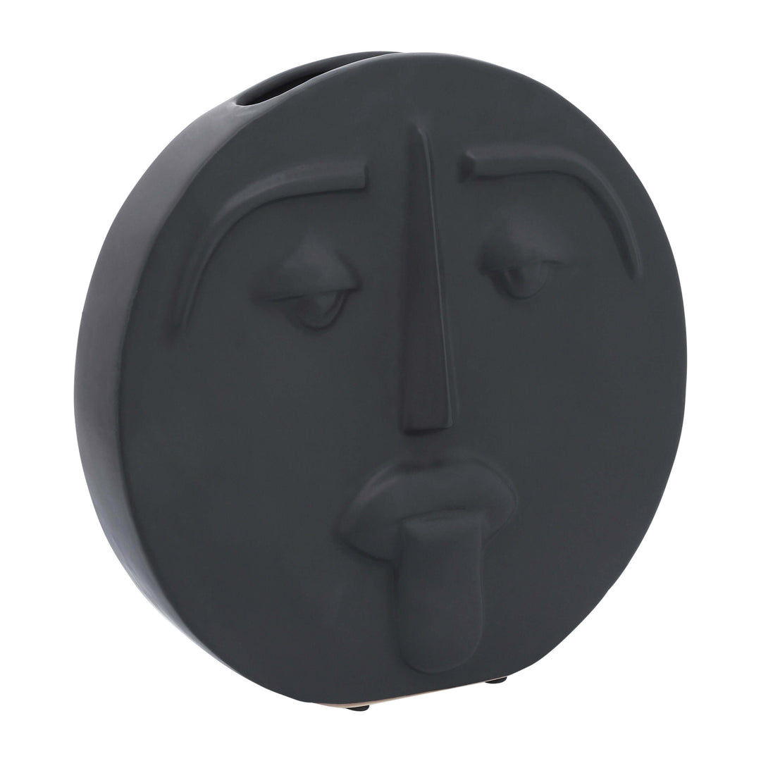 Cer, 10" Sad Face Vase, Black