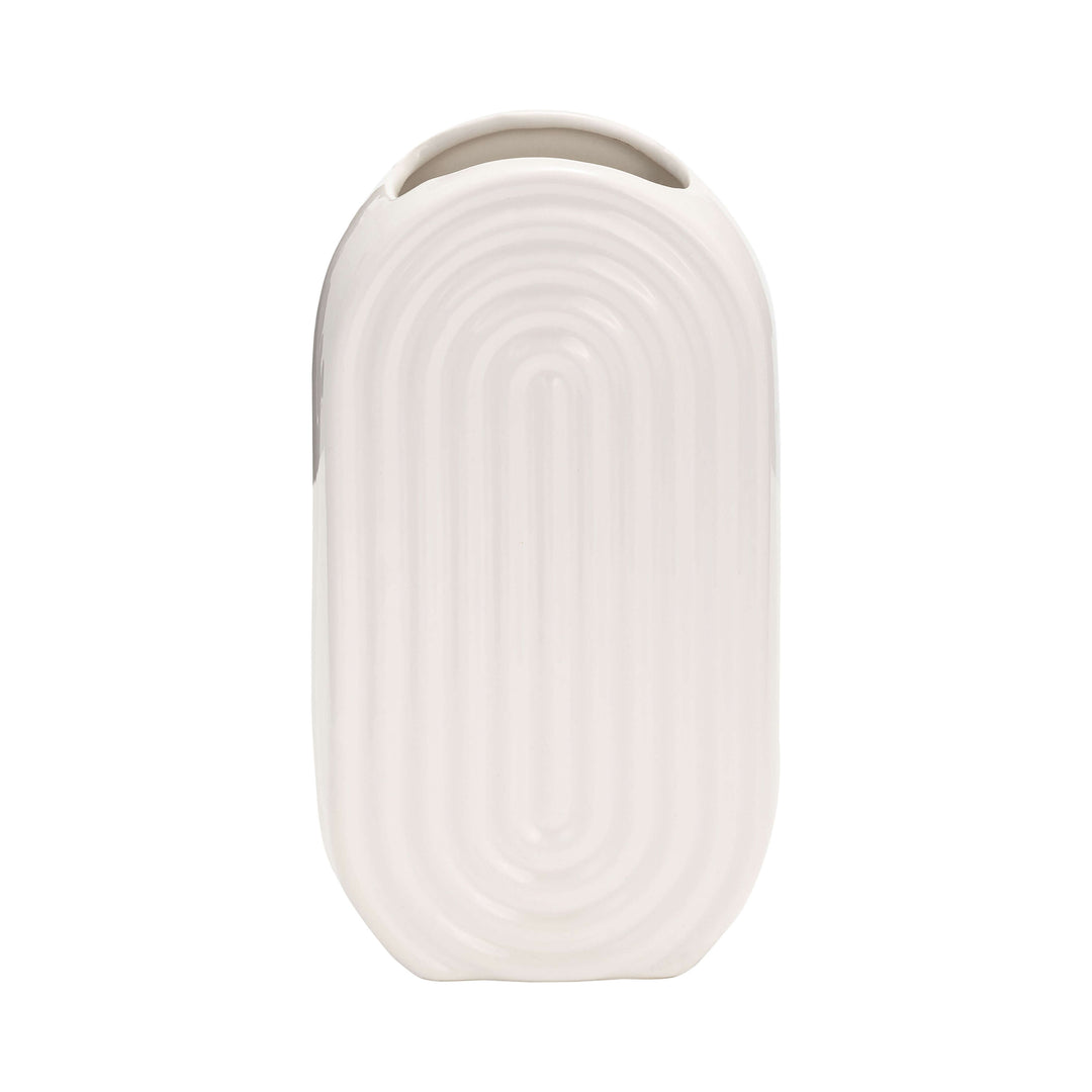 Cer, 9" Oval Ridged Vase, White