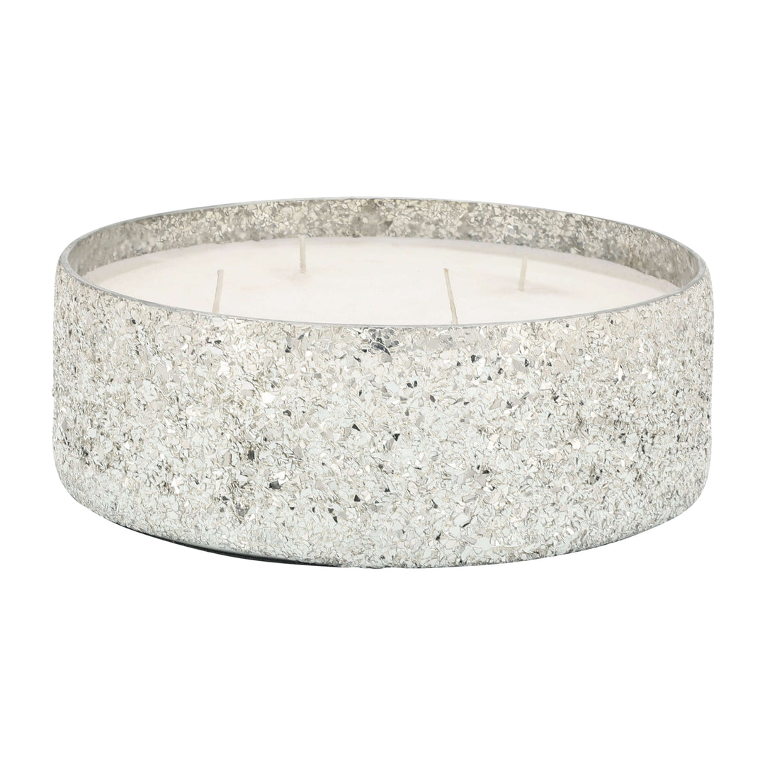 Candle On Silver Crackled Glass 49oz 