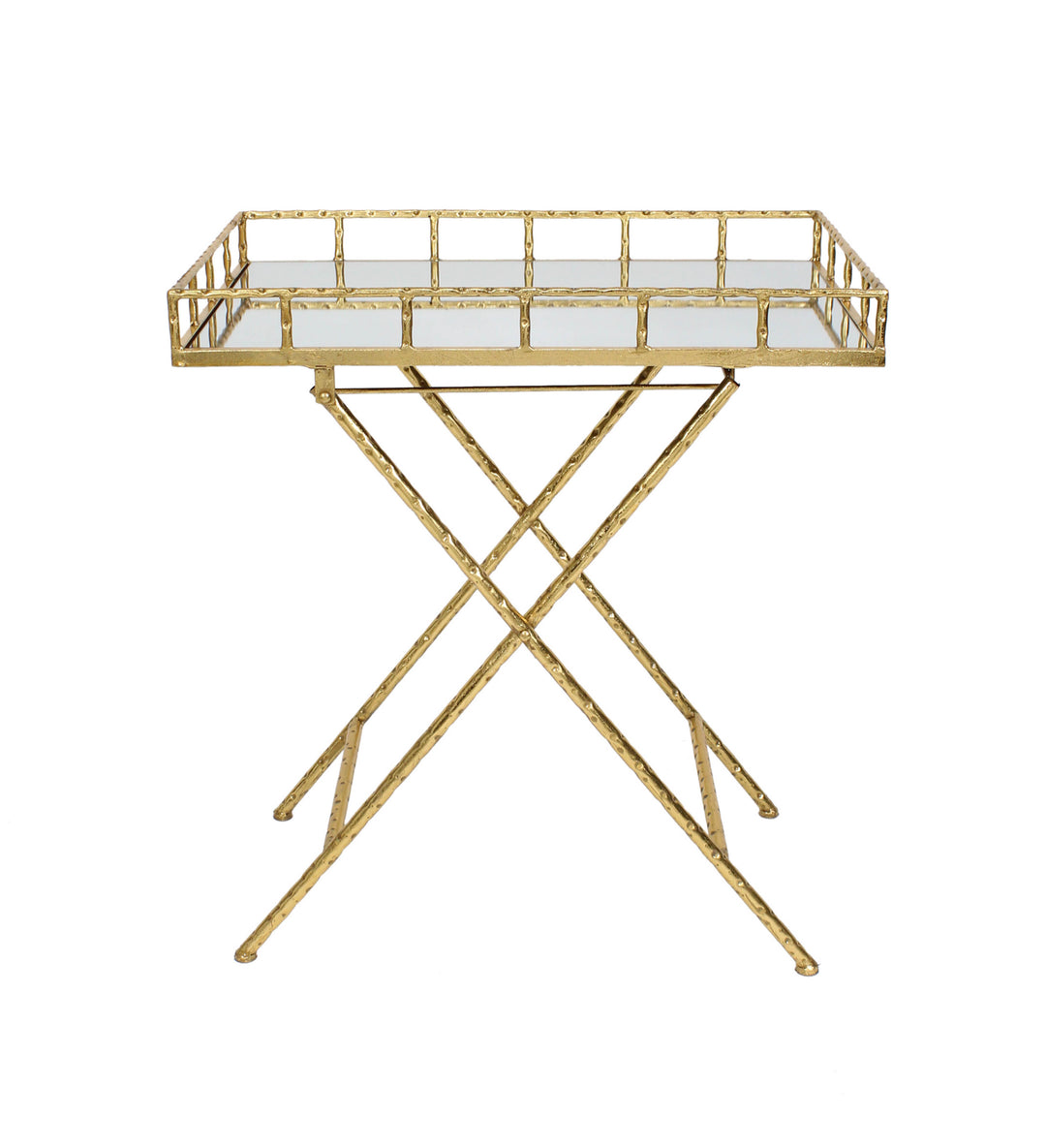 Rectangular Gold Metal Bar Cart, Mirror Top