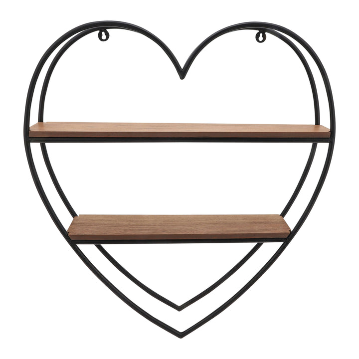 Metal/wood 20"h Heart Shaped Wall Shelf, Brown