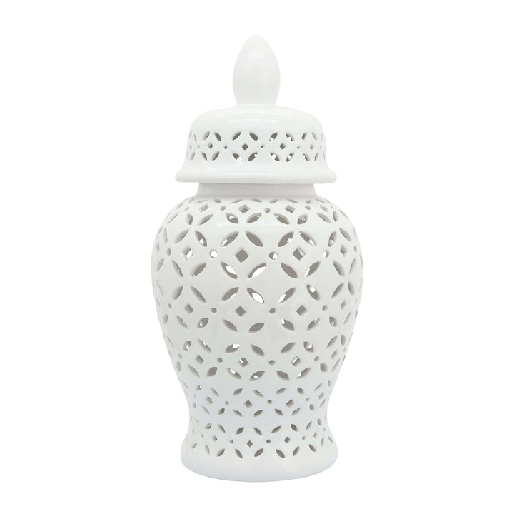 24" Cut-out Daisies Temple Jar, White