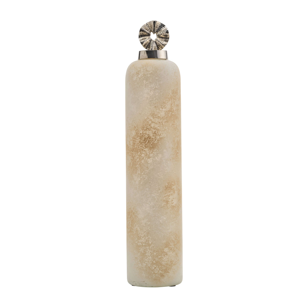 Glass, 22" Vase W/ Pinwheel Top, Ivory/beige
