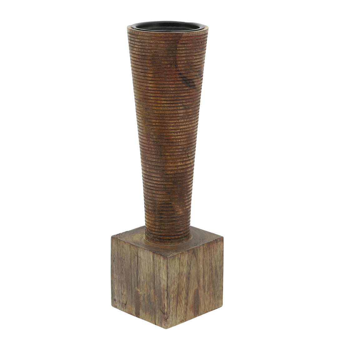 Wood, 13"h, Geometric Candle Holder, Brown