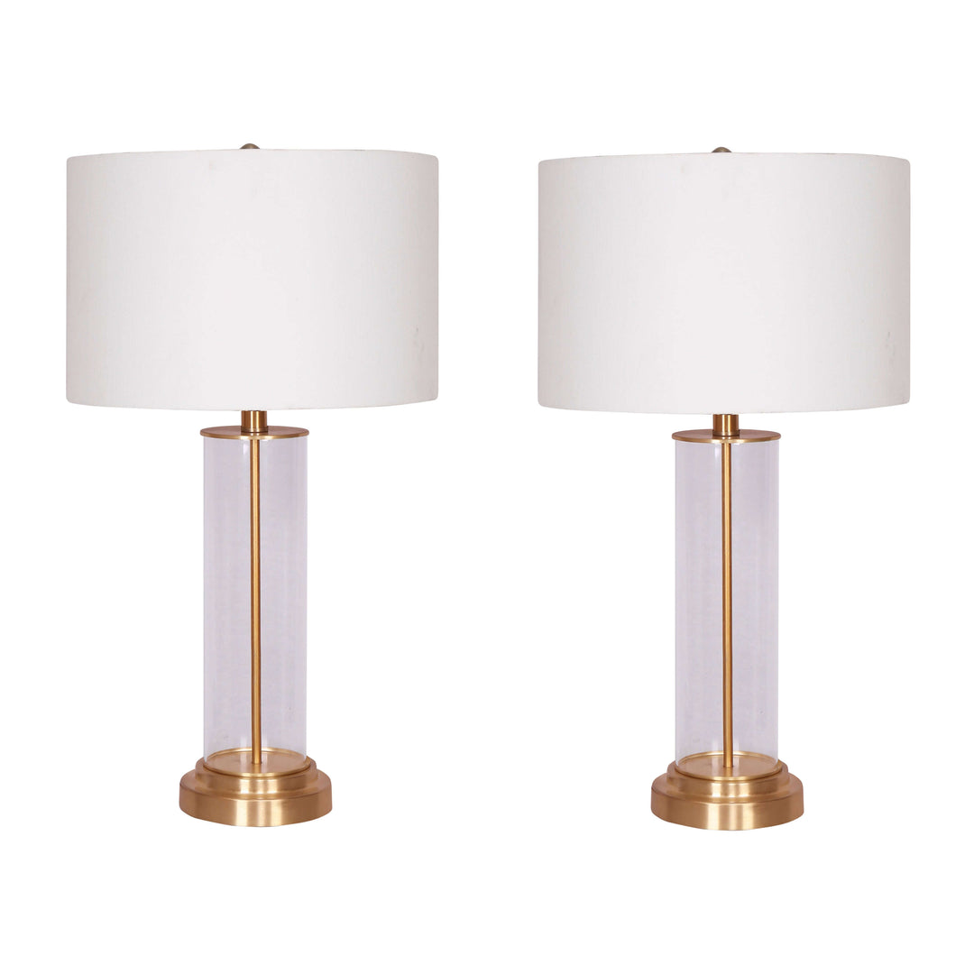 Glass,s/2,26"h,clear Cylinder Table Lamps, Gold