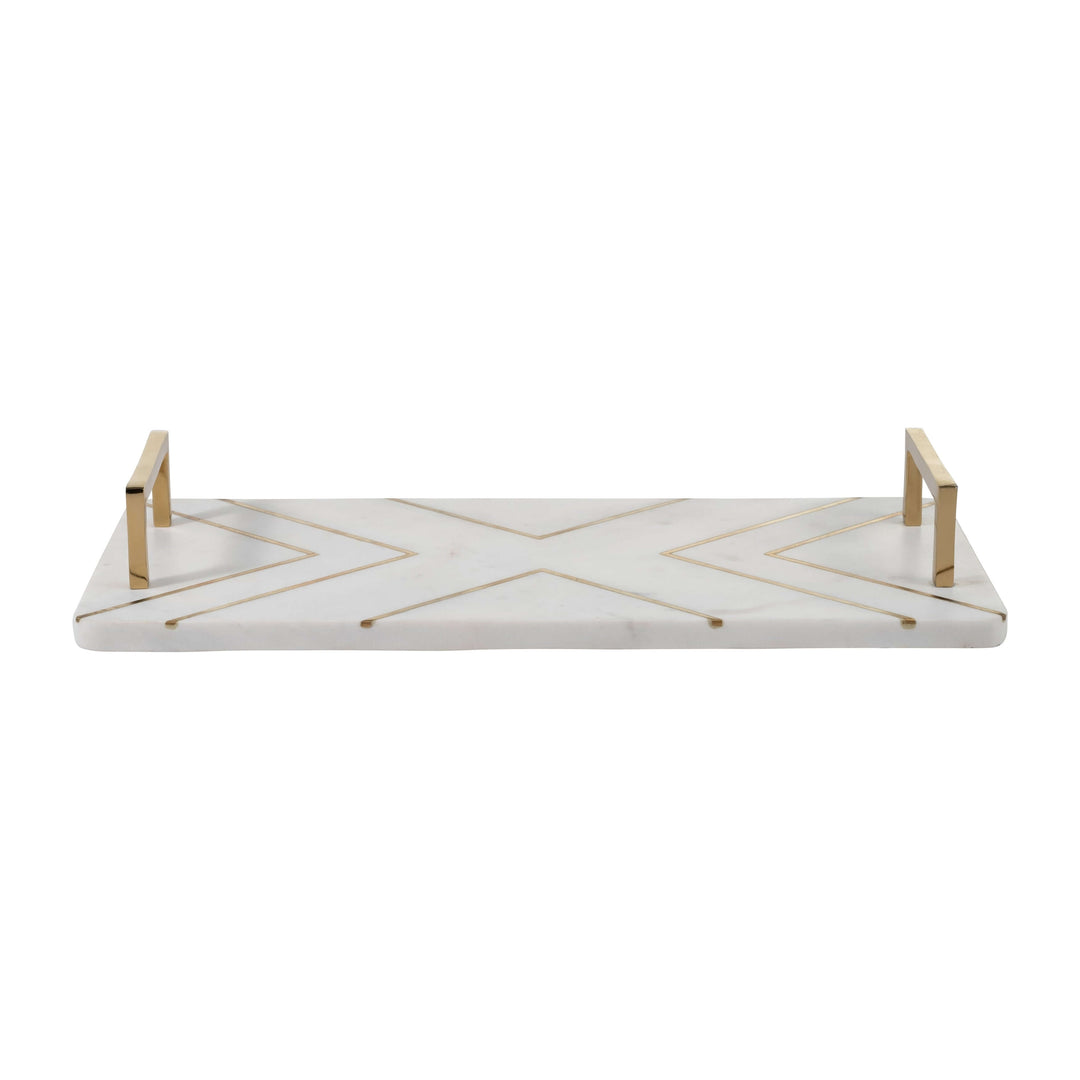 Marble,2"h,tray W/handles,white/gold